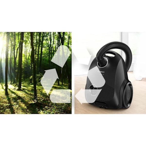 BOSCH GL20S Musta - Pölynimuri pyörillä, jossa on pussi - 600 W - Suuri pölypussi - Kestäviä materiaaleja ja moottori Svart