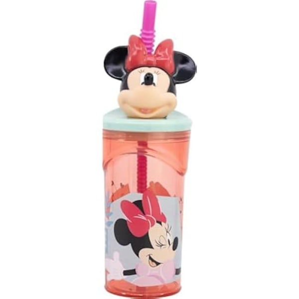Plastmugg - Disney - Minnie - 360 ml - Integrerat sugrör - 3D-figur Rosa