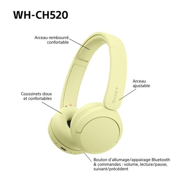 Sony trådløse Bluetooth multipoint headset WHCH520 Gul Gul