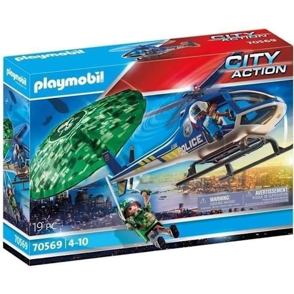PLAYMOBIL 70569 Poliisihelikopteri ja laskuvarjohyppääjä, Kaupunkitoiminta, Poliisit, Alk. 4 vuotta Blå