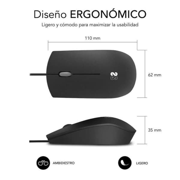 Souris - SUBBLIM - Erhverv - Ergonomisk - Kablet - 1200 DPI
