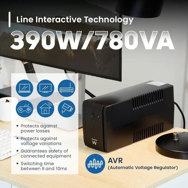 Inverter - EWENT - EW3995 - 780VA - 2 Schuko-stik - Beskyttelse mod overspænding