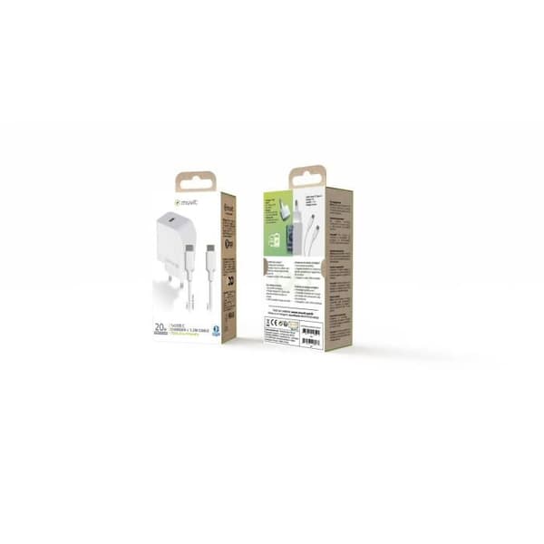 MUVIT FOR CHANGE PACK 20W PD NETOPLADER + HVID USB-C KABEL Hvid