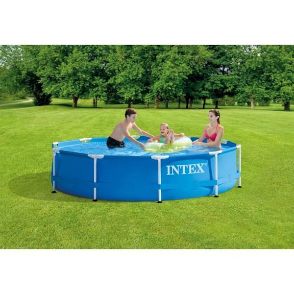 INTEX Tubular Above Ground Pool Kit - Metalramme - 305 x 76 cm - Rund (Leveres med pumpe og patron) - 28202NP Blå