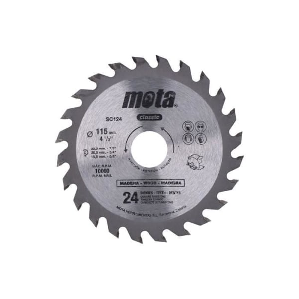 Cirkelsågblad - Mota - CLP18 SC124P - Ø115mm - 24 tänder - Volframkarbid