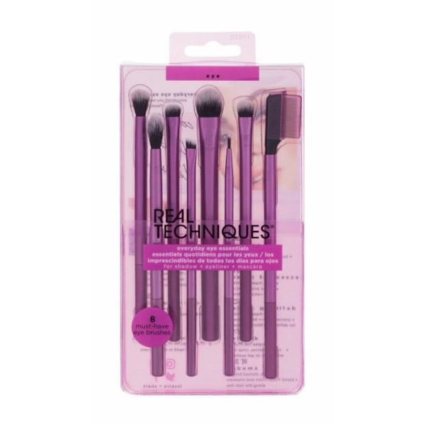 Makeup børste - Real Techniques - Eye Essentials - 8 dele - Rosa farve - Perfekt øjenmakeup Violet