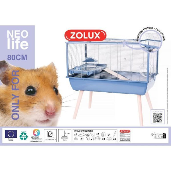 Hævet gnaverbur - ZOLUX - Néolife - Til hamster - 78 x 48 x 75 cm - Blå Blå