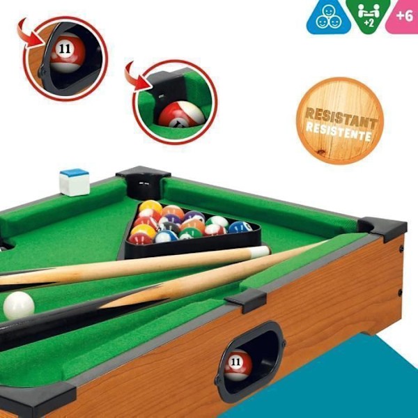DEVESSPORT Mini Biljardbord med Bollar som Återvänder - Perfekt för Barn med Tillbehör. TRÄ