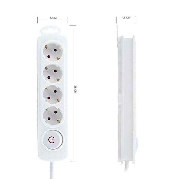 Tm Elektron Multiprise 4 Uttag med Strömbrytare, Vit - TMUAD204WH
