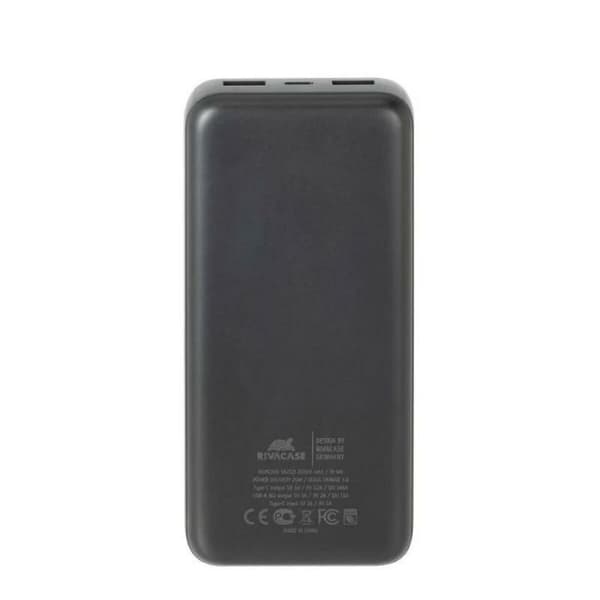 Extern batteri - Rivacase RCVA2521 - 20000 mAh - Sort - Til telefon