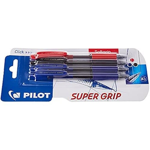 Kulspetspenna - PILOT - Spain Super Grip - Infällbar - Flerfärgad - Set om 4 mångfärgad
