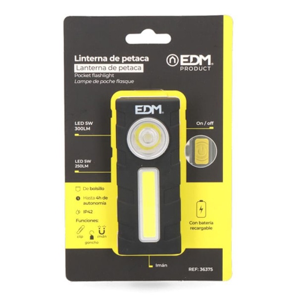 Lommelygte - Edm - 260lm/320lm - Genopladelig USB - 1 Pære - Plastik