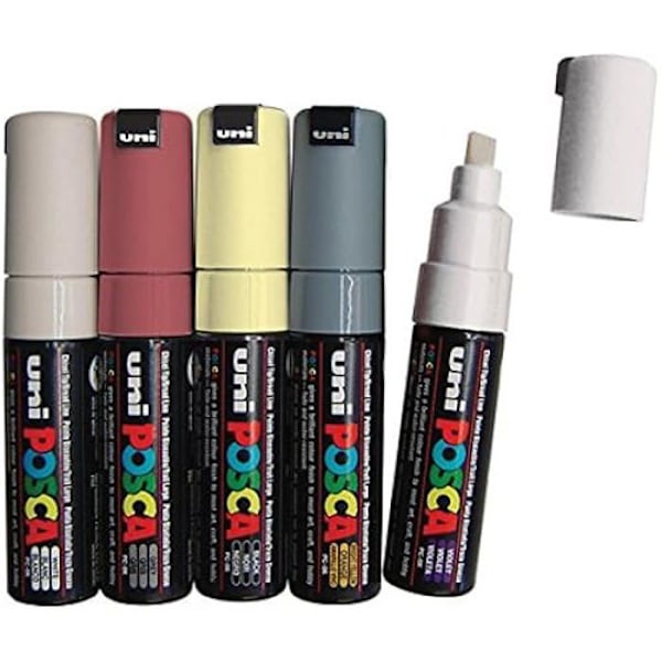 UNI Posca Pennesæt PC 8K Basic - Pakke med 8 - 6 til 8 mm spids - Uigennemsigtig - UNI-BALL mærke 8 grundfärger