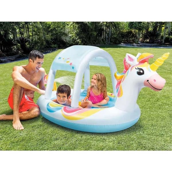 Unicorn oppustelig pool med springvand - Intex Multifarvet
