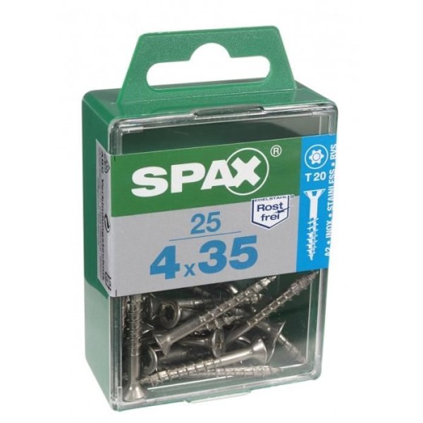 Skrue - SPAX - Torx forsænket hoved - Rustfrit stål - Diam. 4mm - Længde. 35 mm - Pakke med 25 stk