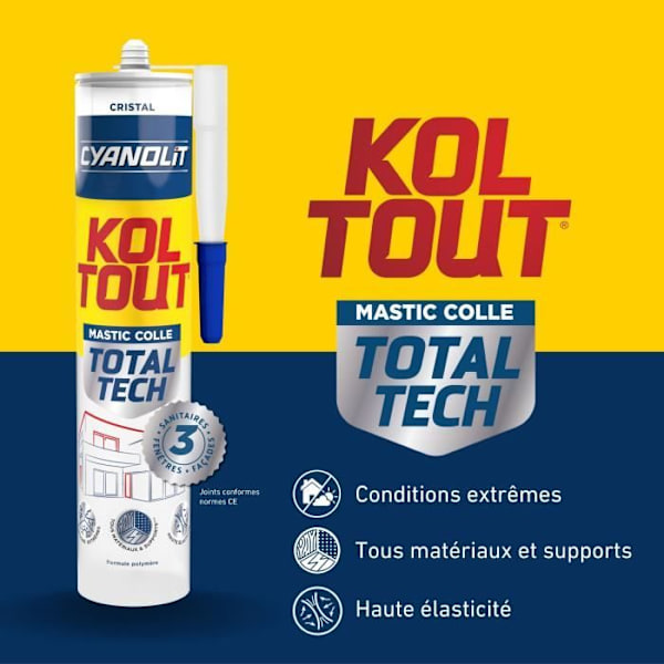 Kiinnitys- ja tiivistysliima - CYANOLIT - Total tech - Kristalli - Patruuna 290 ml - Läpinäkyvä - Monimateriaalinen ja joustava