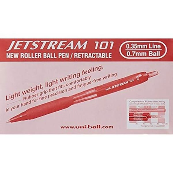 Sisäänvedettävä kuulakärkikynä - UNI-BALL - Jetstream - Punainen - Geelimuste - Hieno kärki 0,7 mm Röd