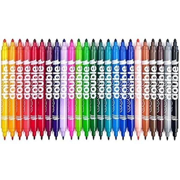 Markörer - ALPINO - Set om 24 - Dubbel spets 2,3 mm och 3,6 mm - Tvättbar bläck - Flerfärgad mångfärgad