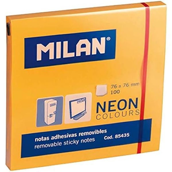 Liimalaput - MILAN - 100 setelilappu - Fluo Orange - 76 x 76 mm - Uudelleenasennettavissa Orange