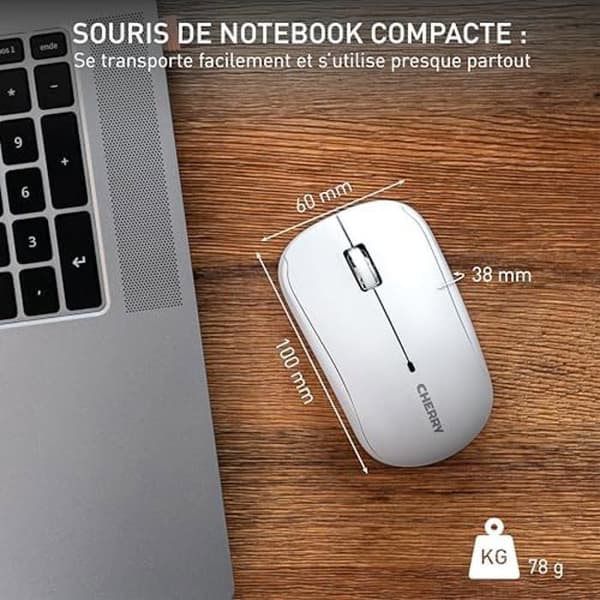 Bærbar computer mus - CHERRY - MW 2200 - Trådløs 2,4 GHz - 1300 dpi - Ergonomisk Hvid