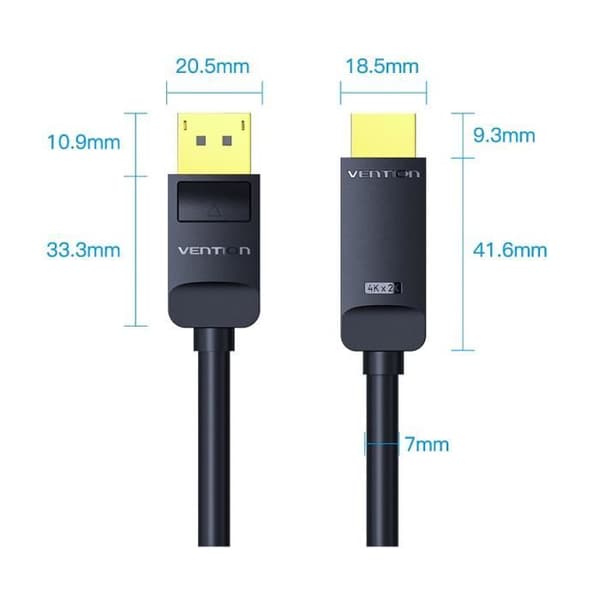 Videon/Audioskaapeli - VENTION - DP HDMI: ksi - 4K 30Hz - 1,5m - Musta Sort