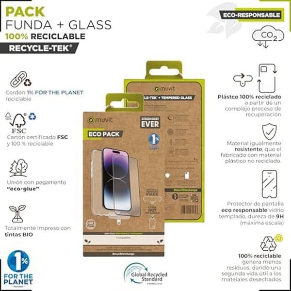 Cover og skærmbeskyttelse - MUVIT - iPhone 15 - Sort - Plast - Herdes glas - Ridsefast Sort