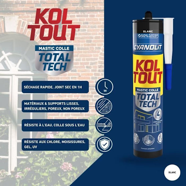 Fastgørelses- og tætningsemballage - CYANOLIT - Total tech - Hvid - Patron 290 ml - Multi-materialer - Tæt og fleksibel