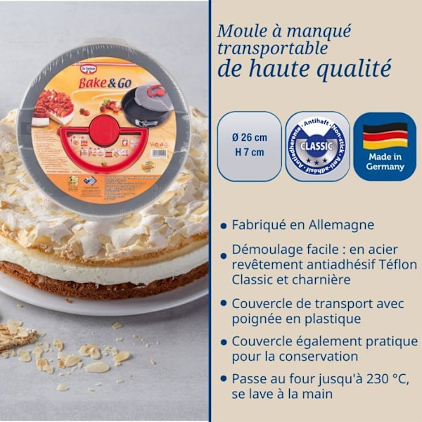 Moule à manqué à charnière 26 cm kanssa kuljetuskansi Dr. Oetker Bake and Go Svart