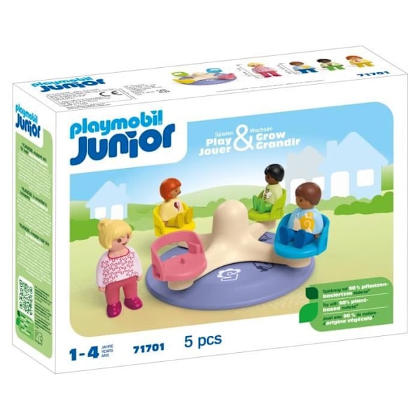 PLAYMOBIL Junior 71701 Lapset ja kääntöportti, Sisältää neljä hahmoa ja kääntöportin, 1-vuotiaasta alkaen Flerfärgad