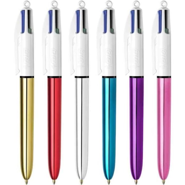 Retractabel kuglepenne - BIC - 4Colours Shine - Mellem spids - Assorterede farver - 12 stk. Blandad