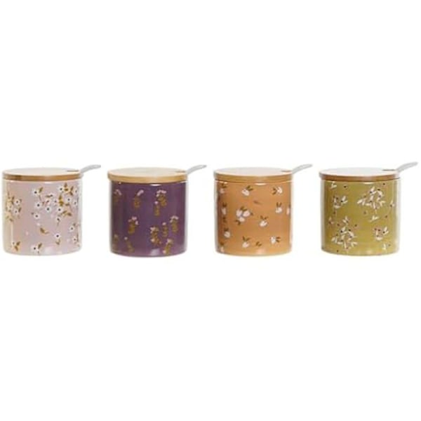 Sockerskål - DKD HEMINNREDNING - Set med 4 - Flerfärgad - Dolomit och bambu - 7,5 x 7,5 x 7,5 cm Flerfärgad