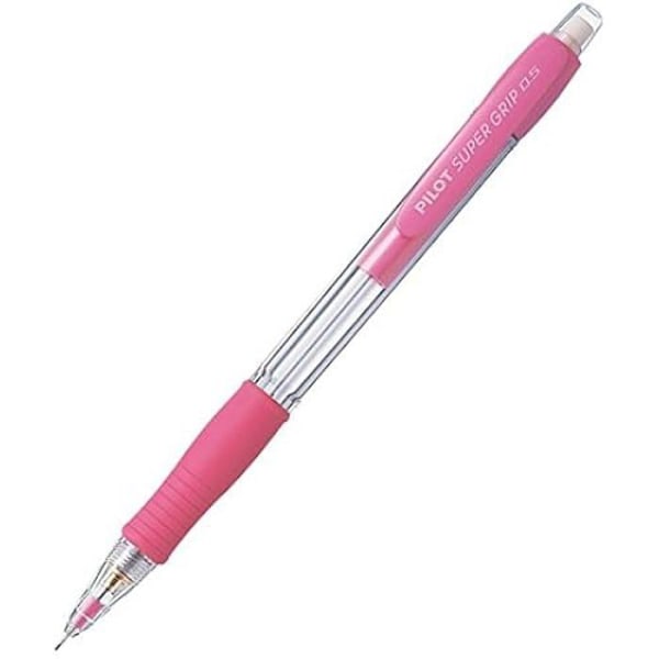 Mekanisk penna - PILOT - Supergrip - Set om 12 - Rosa färg - Hög kvalitet - Integrerat suddgummi rosa