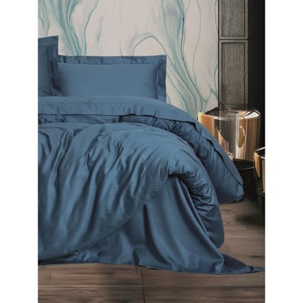 Bäddset - 1 påslakan 220 x 240 cm + 2 örngott 60 x 60 cm - Satin 100% bomull - Blå Blå