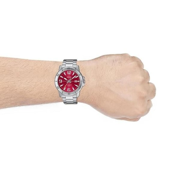 Casio herreur Argente med rød urskive, vandtæt 50 m, rustfrit stål – mtp-vd01d-4bvudf