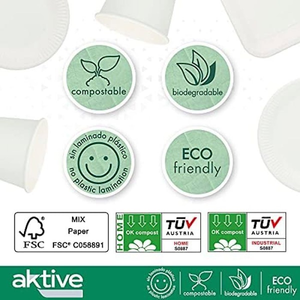Økologisk engangsservice - Aktive - Procos - 40 små tallerkner - 40 store tallerkener - 40 glas hvid
