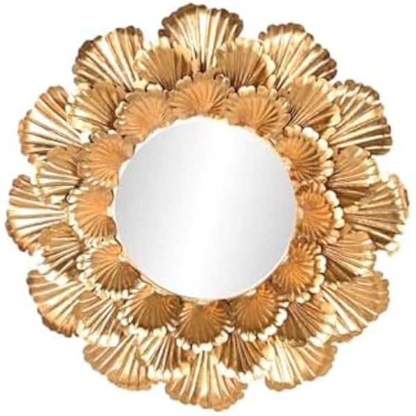 Väggspegel - HOME ESPRIT - Växtblad - Guldmetall - 76,5 x 76,5 cm - Modern design Flerfärgad
