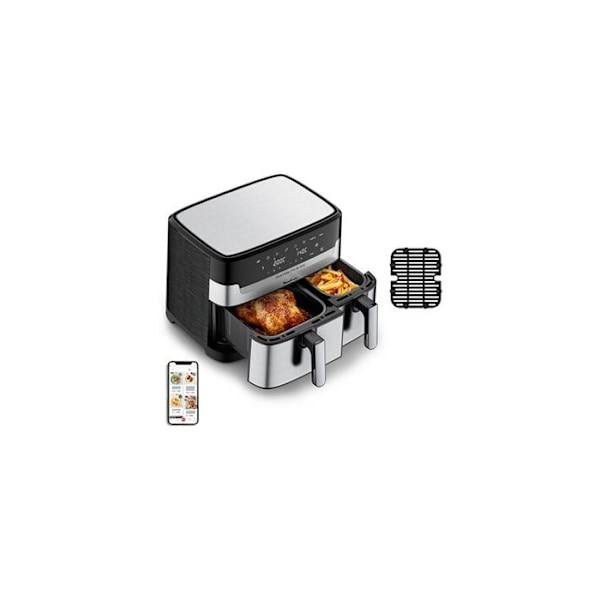 Moulinex Dual Easy Fry & Grill Inox - Airfryer & grill - 2 skuffer - EZ905D20 Sort, Rustfrit stål