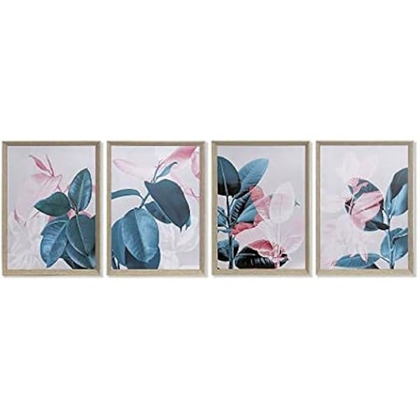 Vægdekoration - DKD HOME DECOR - Sæt med 4 malerier - Bladmotiv - Flerfarvet - 45 x 3,5 x 60 cm mångfärgad