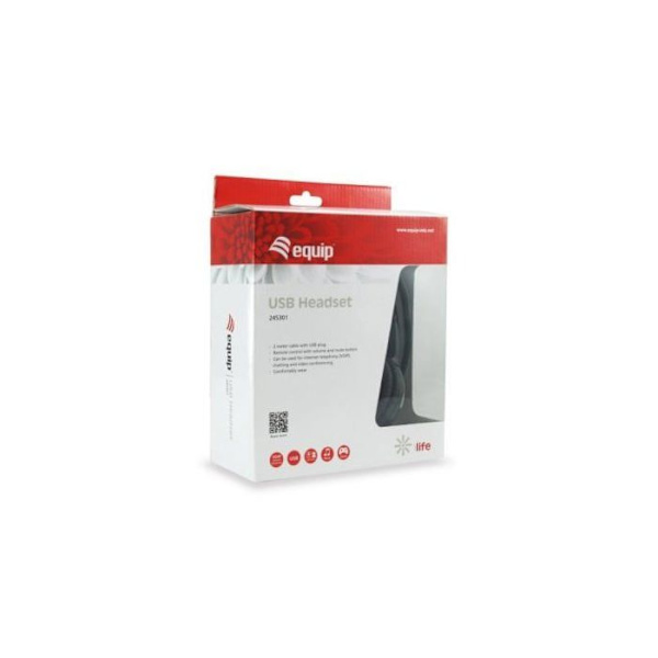 USB headset - EQUIP - HEADSET+MIC - Sort - 2 meter - Telefoni og videokonferencer