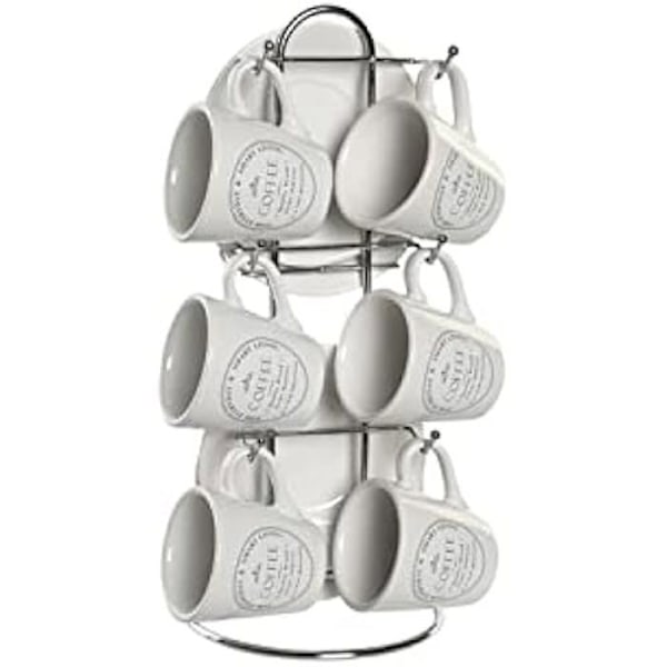Kupit ja lautaset - DKD Home Decor - 2 kpl - Metallia ja kivitavaraa - Väri Valkoinen - Mitat 12x12 cm