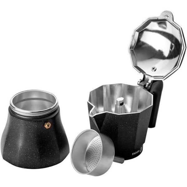 Espresso kaffekande i aluminium, 12 kopper kaffe, vitroforsker, gas FAGOR Tiramisú sort 00437 Svart
