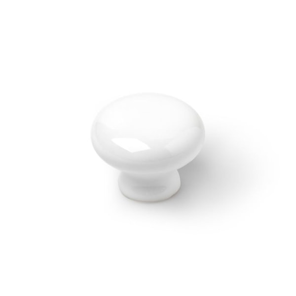 Läpipainopakkaus sisältää 4 pyöreää valkoista posliinihuonekalun nuppia mod.821 ø35mm rei.