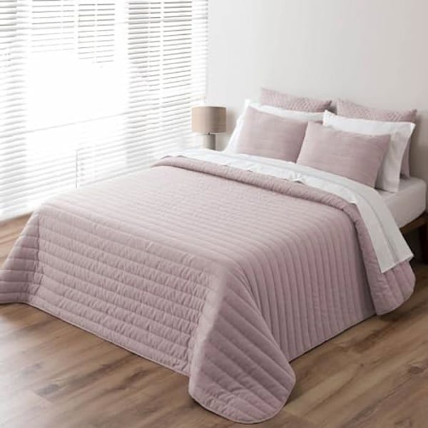 Sengetæppe - PIERRE CARDIN - Pink linned boutis - 235 x 270 cm - Fin polstring - 2 pudebetræk Rosa