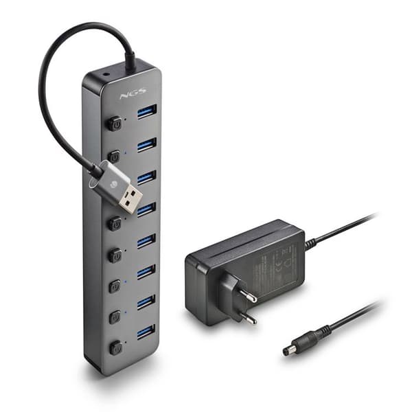 NGS IHUB 8 : Hub 8 porte USB 3.0, overførsel 5Gbps, kabel 180mm, Plug & Play, sort