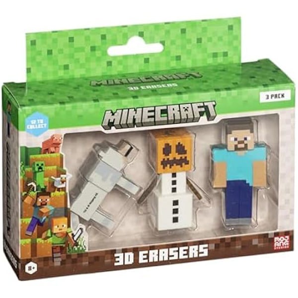 Gommes 3D - Minecraft - Sæt af 3 - Samlefiguriner - Skoleartikler - 5 cm mångfärgad