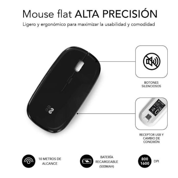 Bluetooth Langaton Hiiri Subblim Dual Flat/ Latausakku/ Jopa 1600 DPI Bleu