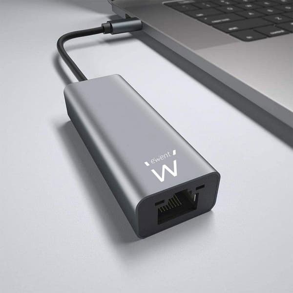USB C Ethernet -sovitin - EWENT - Gigabit 1000Mbps - Yhteensopiva PC/Mac/iPad Pro - Harmaa alumiini