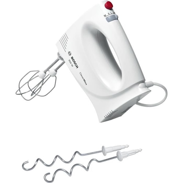 Batteur BOSCH CleverMixx MFQ3030 - 350 W - 4 hastigheder - Pulsfunktion - 2 dejkroge + 2 piskeris i rustfrit stål - Hvid Vit