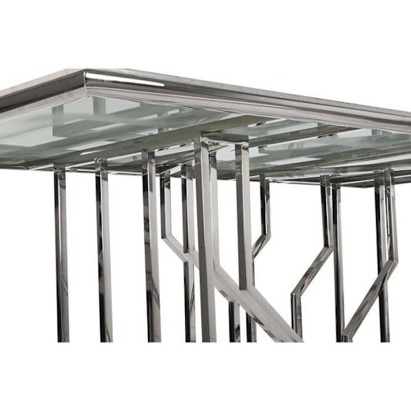 sølv glas stål spisebord (180 x 90 x 75 cm)