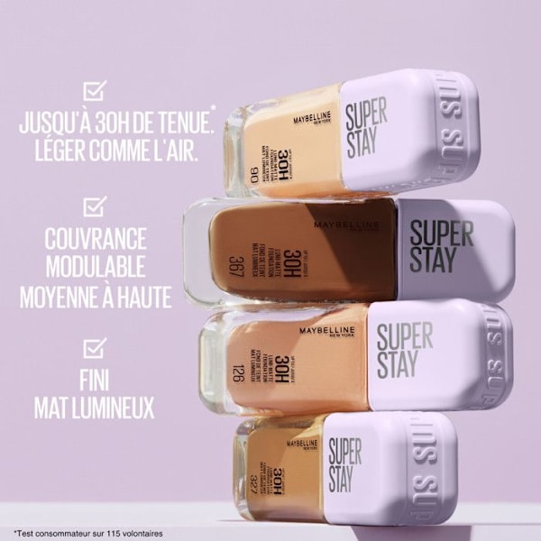Meikkivoide - Maybelline New York - Superstay Lumi Matte 96 - 30h kesto - Vegaani - Ei tuki huokosia 27 nyanser